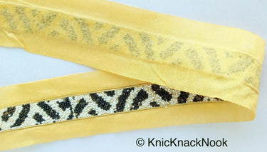 Beige Fabric Trim With Black And White Seed Beads Embellishments, Zebra Trim, Beaded Trim